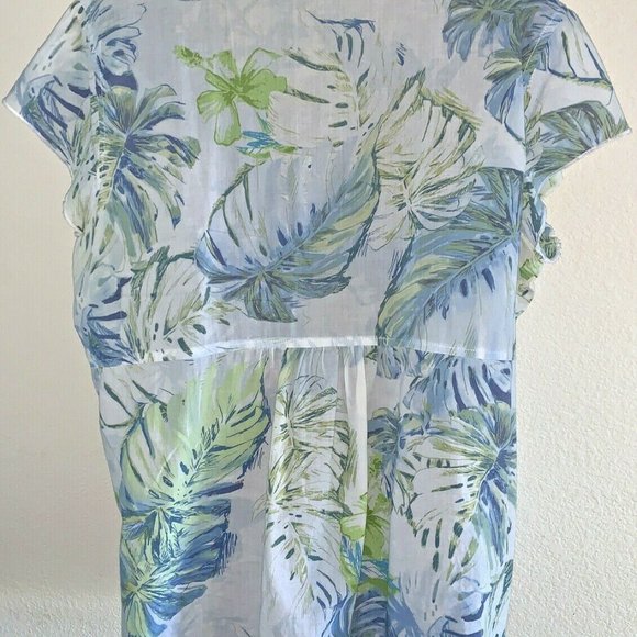 CARRIBEAN JOE Tropical Print V-Neck Top Button Front Cap Sleeve women's size XL - Picture 6 of 12